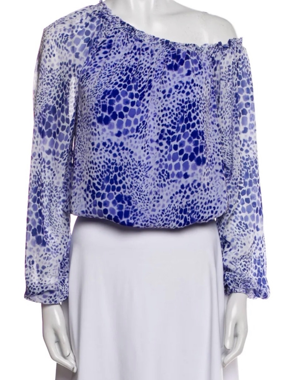 Ramy Brook Blue Printed Margie Off-Shoulder Blouse